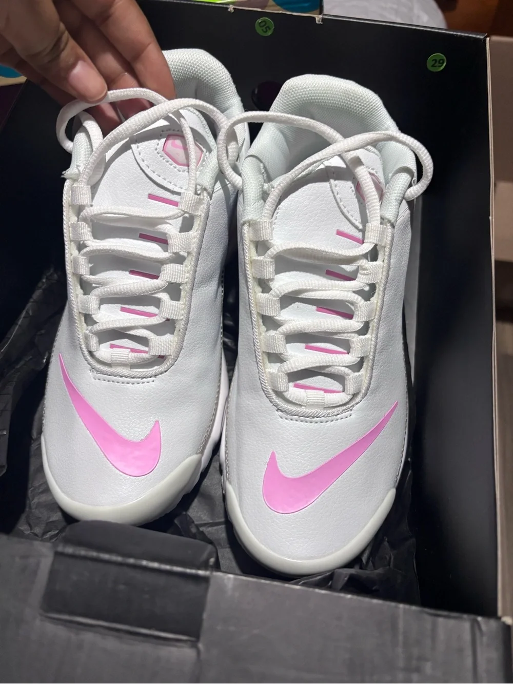 Nike White Sneakers with Pink Swoosh
